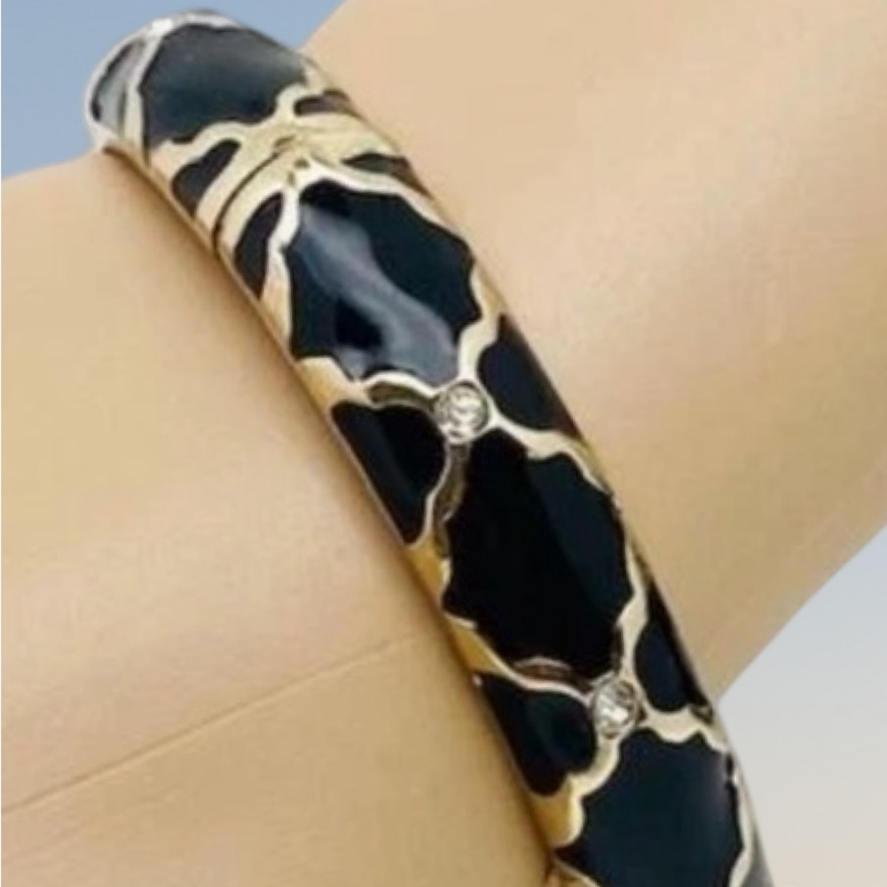 SEQUIN Black Enamel & Crystal Hinged Bracelet